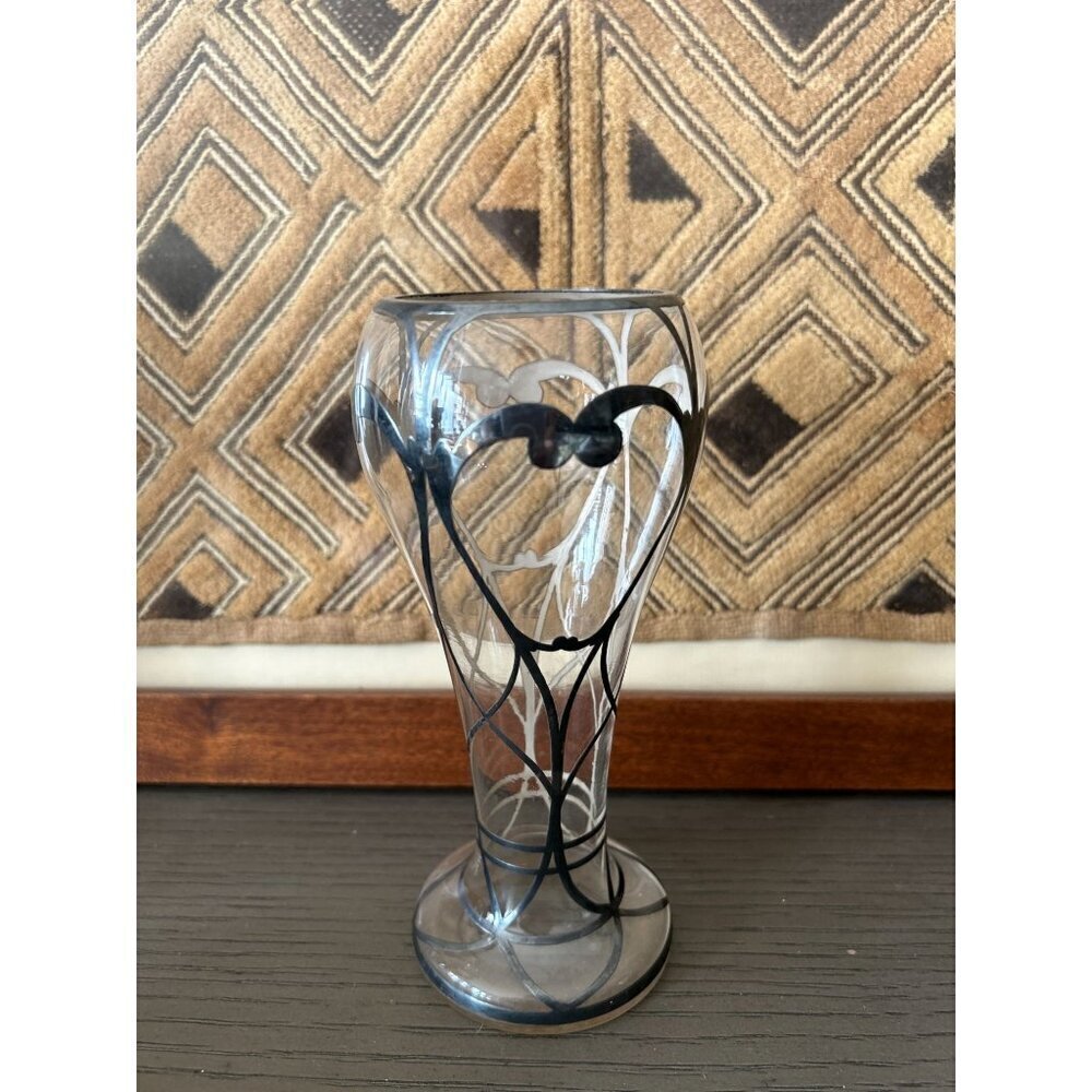 Handblown Art Glass Vase With Black & White Abstract Design - Elegant Decorative
